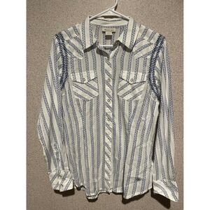 Ariat Western Shirt‎ Mens Medium Blue Striped Long Sleeve Embroidered Rodeo